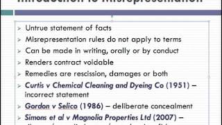 Misrepresentation Lecture 1 of 4 [upl. by Cordeelia292]